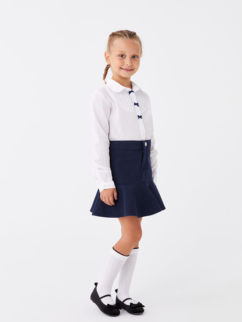 LCW Kids Bow Detail Long-Sleeve Girl's Shirt -W30706Z4-R9K
