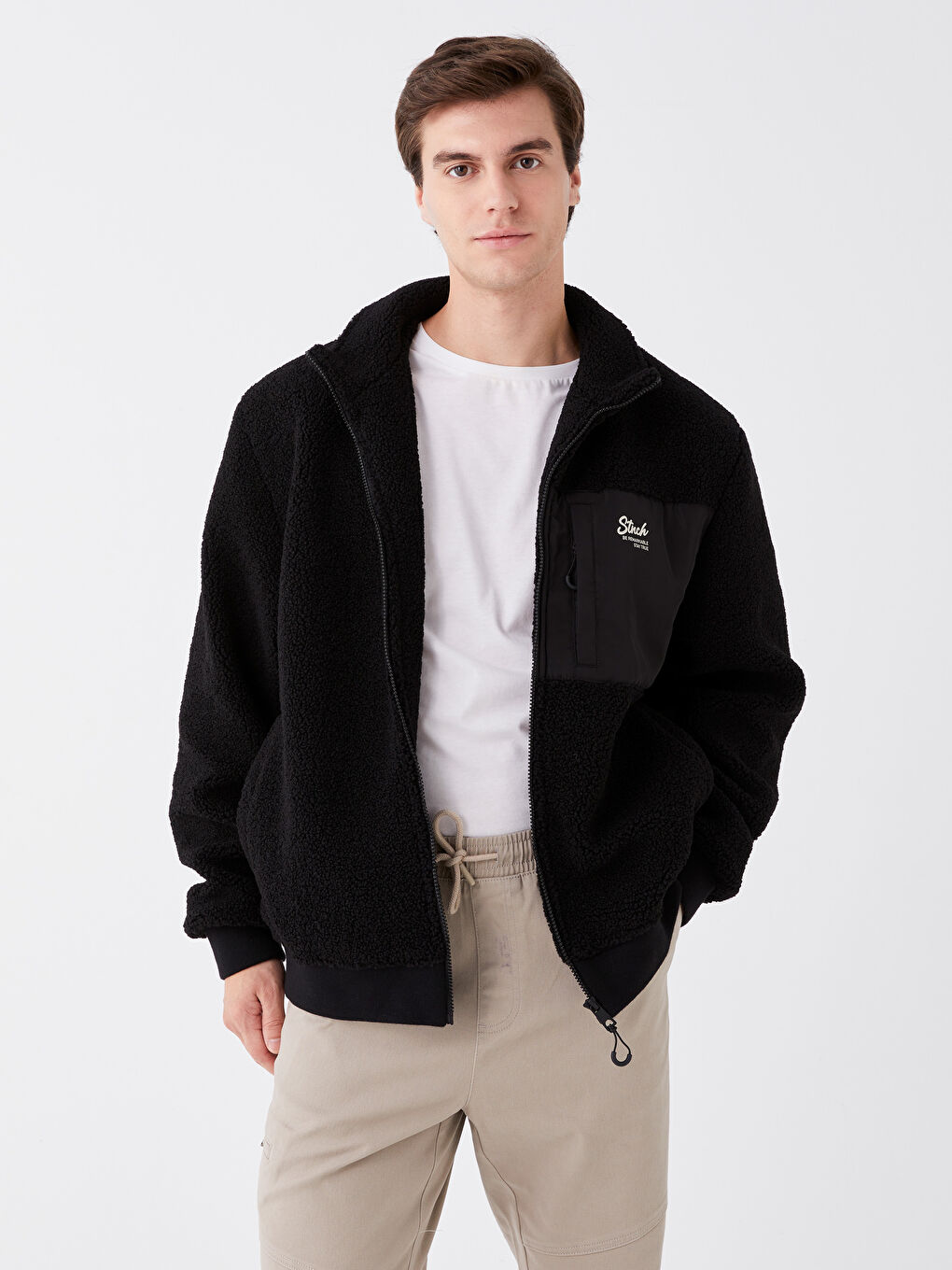 Siyah Standart Kalıp Dik Yaka Erkek Mont