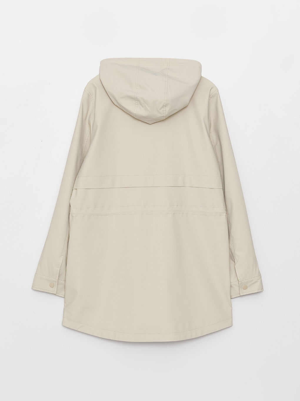 Bej Kadın Kapüşonlu Düz Yağmurluk-1