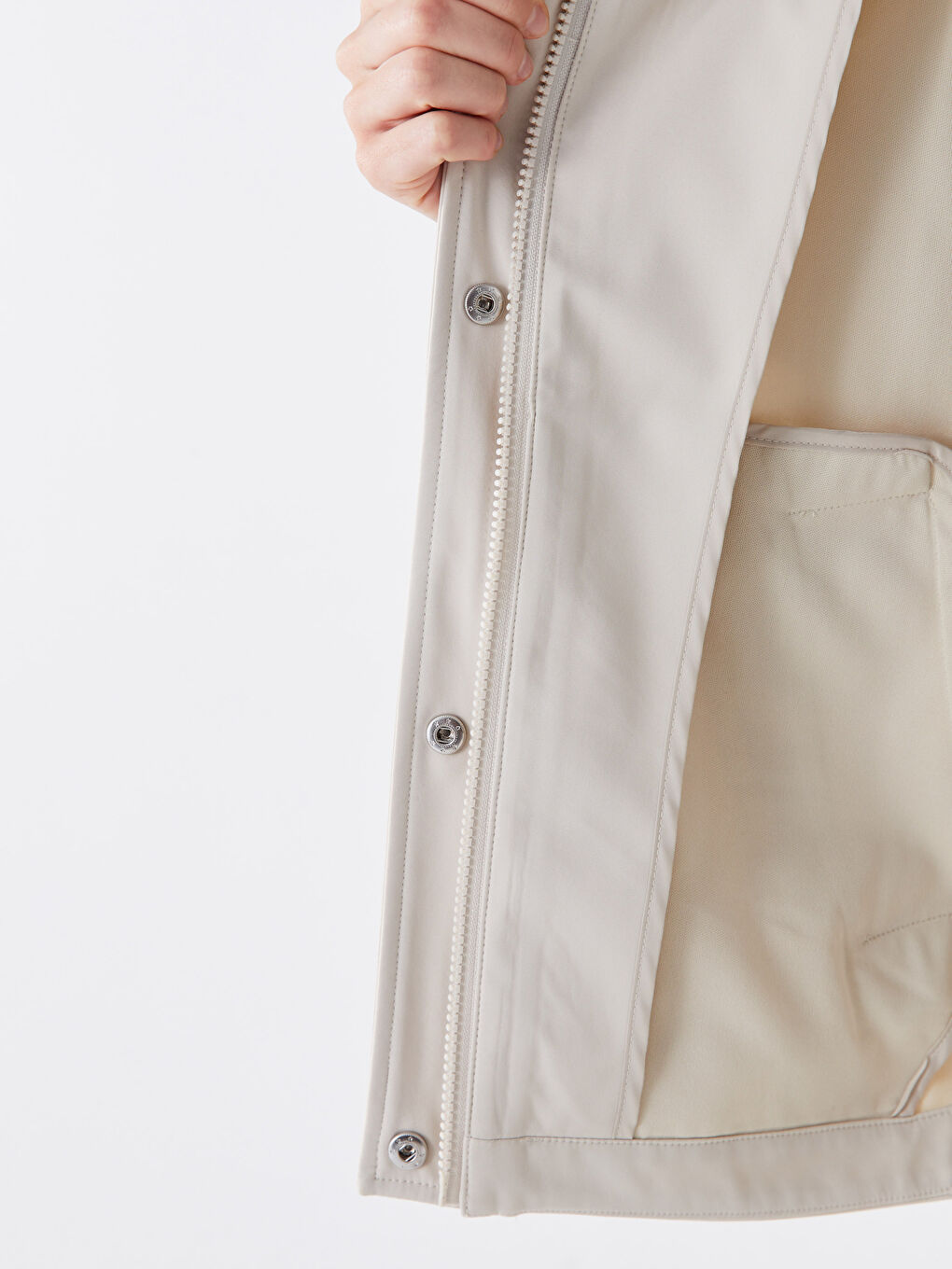 Bej Kapüşonlu Düz Oversize Kadın Yağmurluk-5