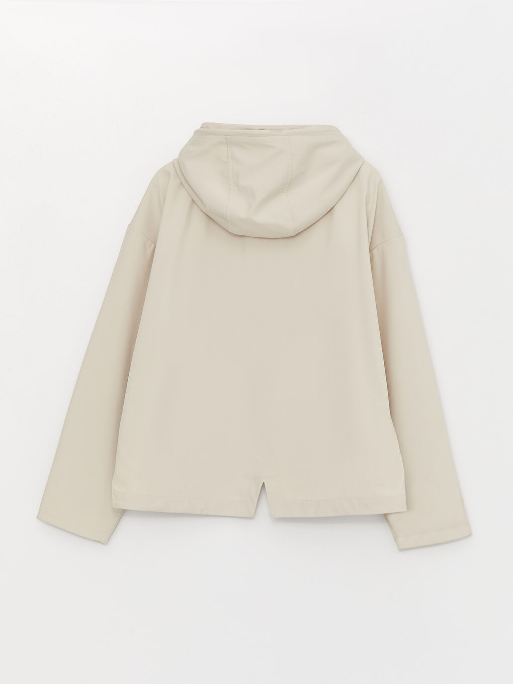 Bej Kapüşonlu Düz Oversize Kadın Yağmurluk-9
