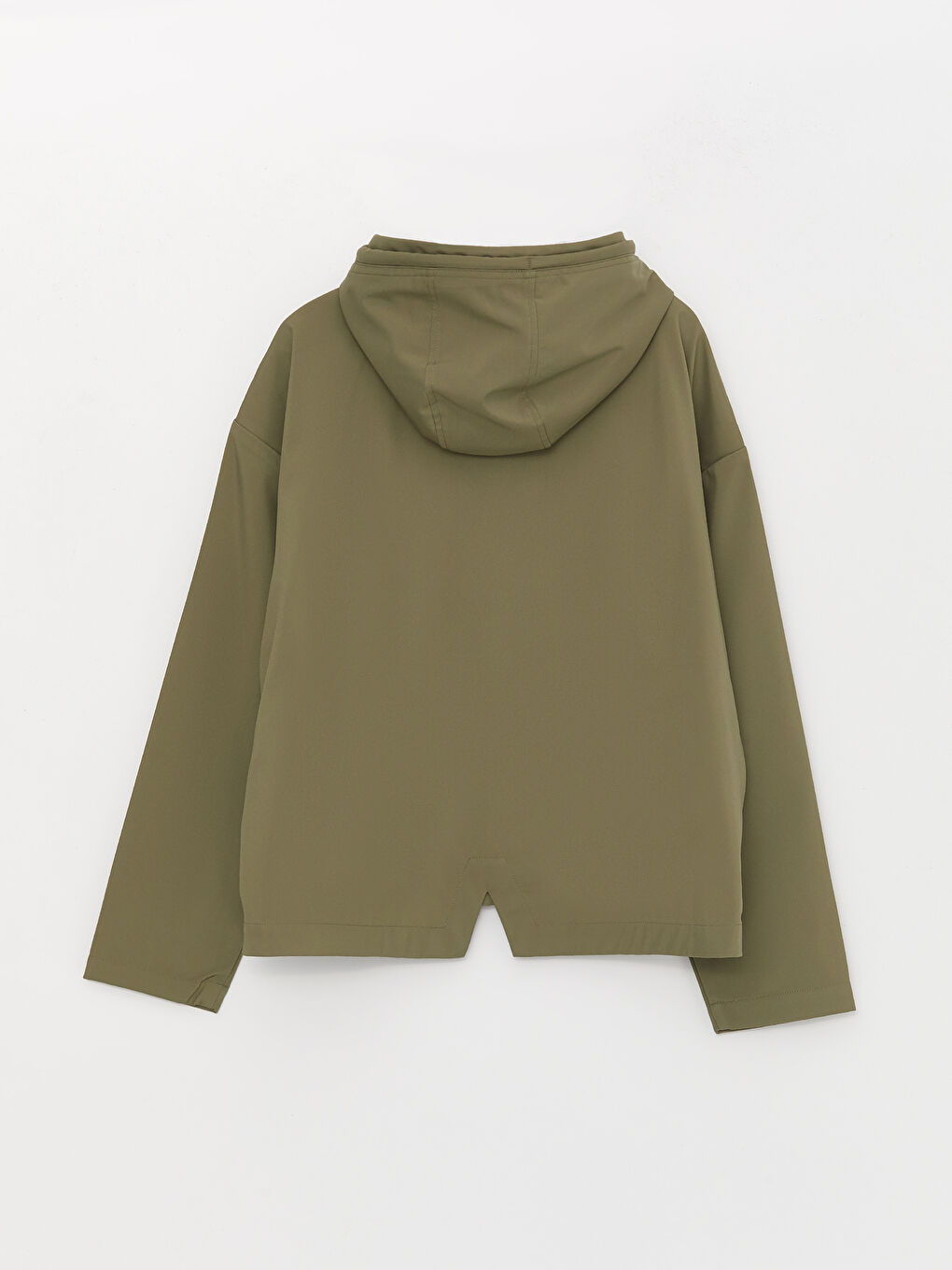 Haki Kapüşonlu Düz Oversize Kadın Yağmurluk-7