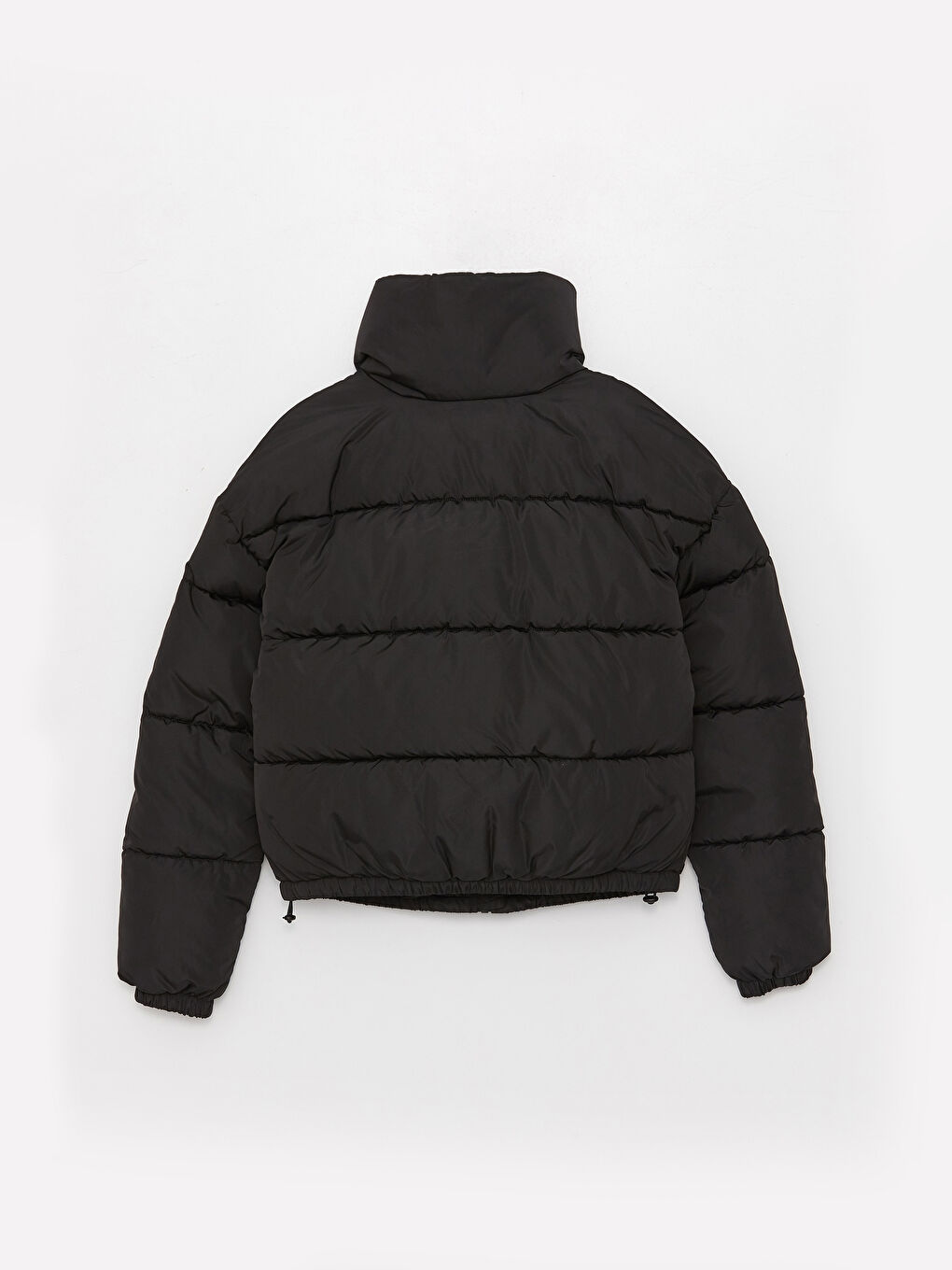 Siyah Dik Yaka Düz Uzun Kollu Kadın Şişme Mont-7