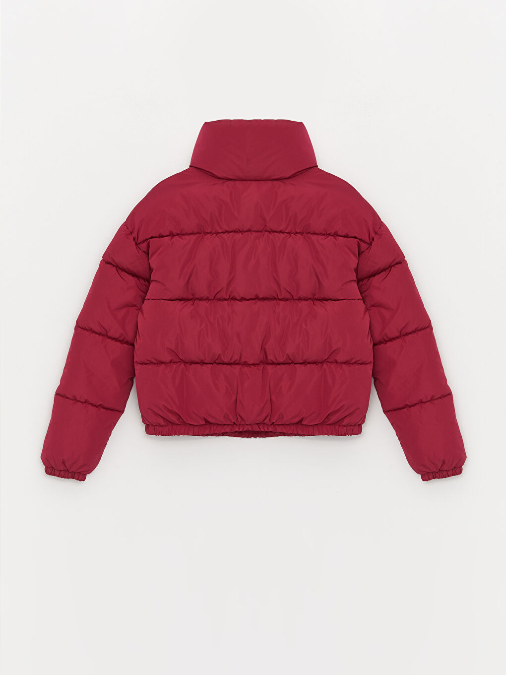 Bordo Dik Yaka Düz Uzun Kollu Kadın Şişme Mont-7