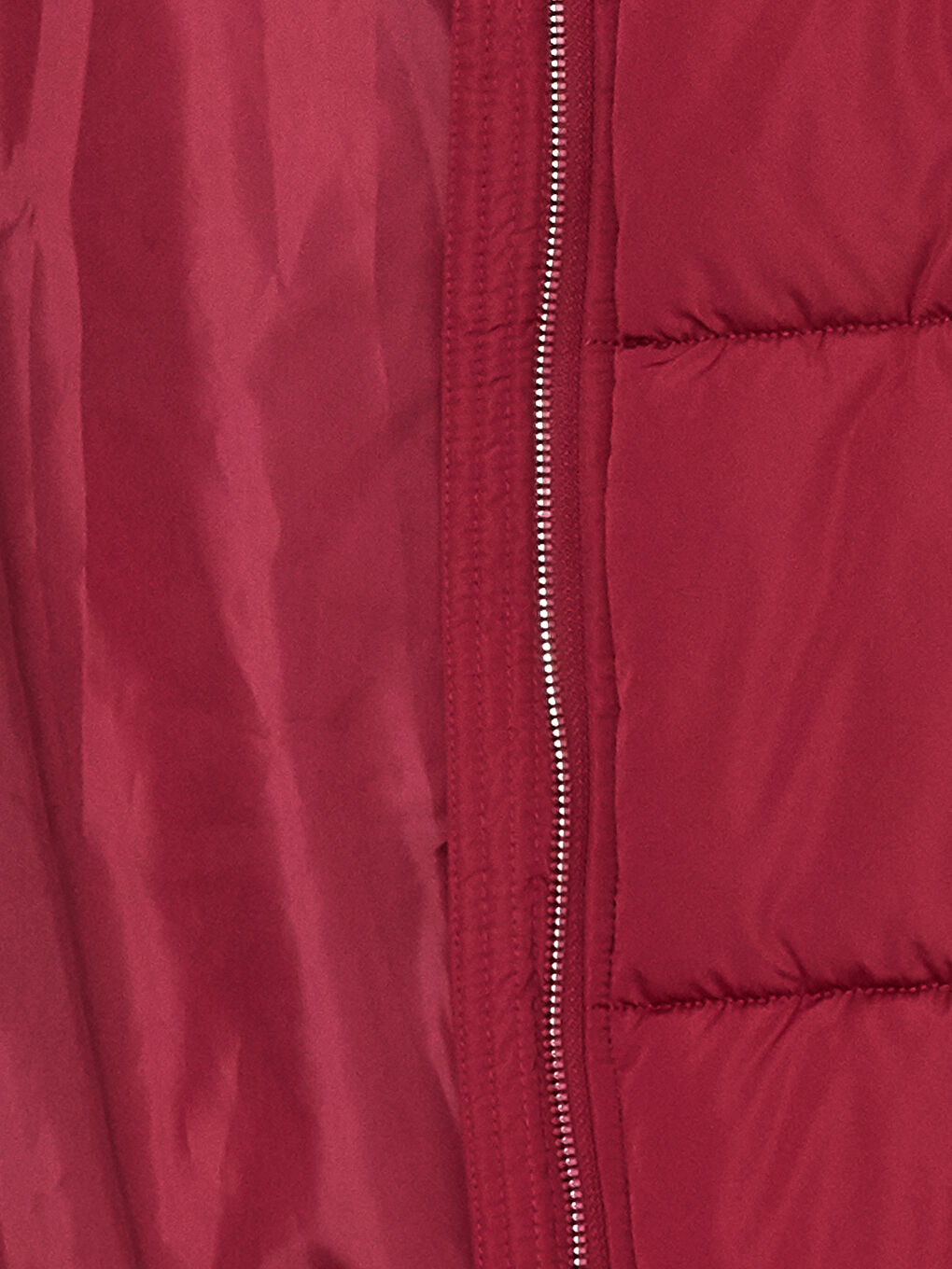 Bordo Dik Yaka Düz Uzun Kollu Kadın Şişme Mont-8