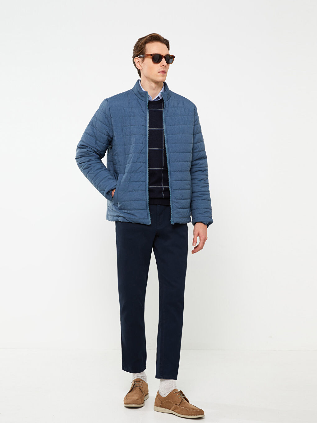 Petrol Slim Fit Dik Yaka Erkek Şişme Mont-1