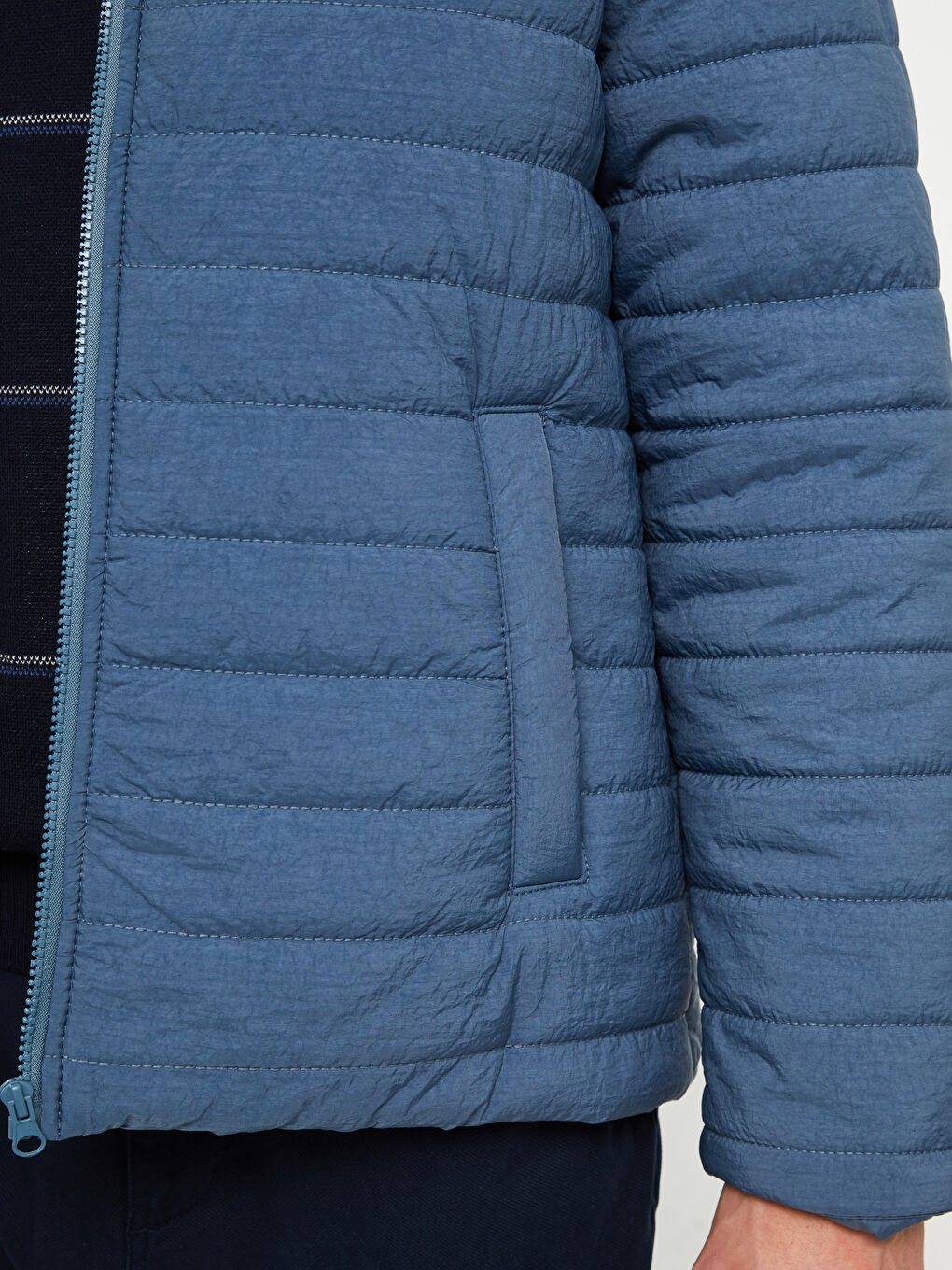 Petrol Slim Fit Dik Yaka Erkek Şişme Mont-2