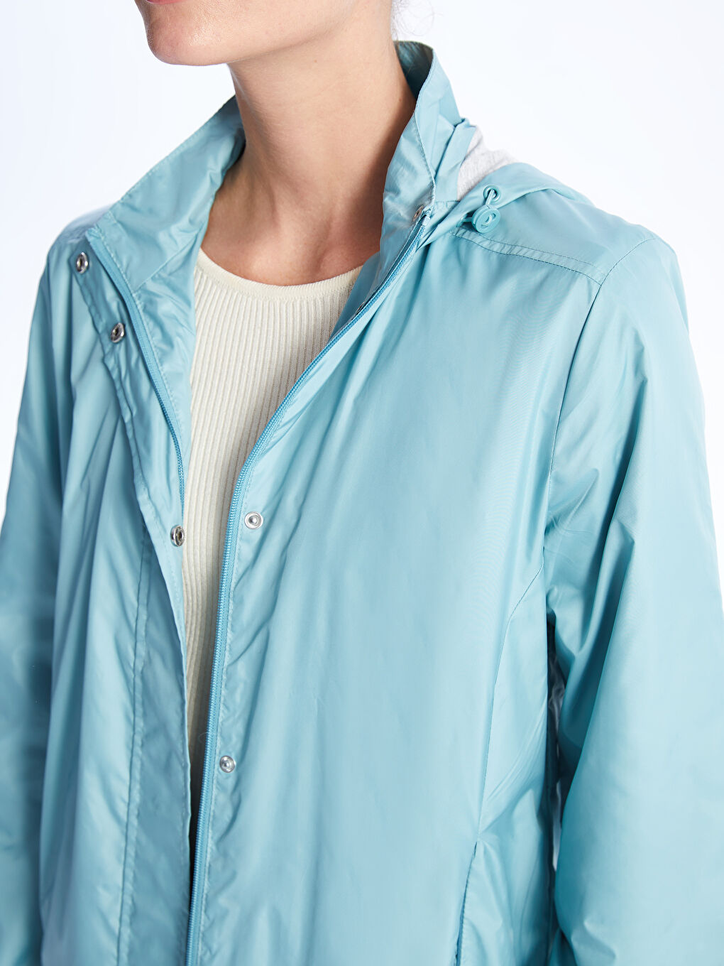 Women's Hooded Plain Raincoat-3