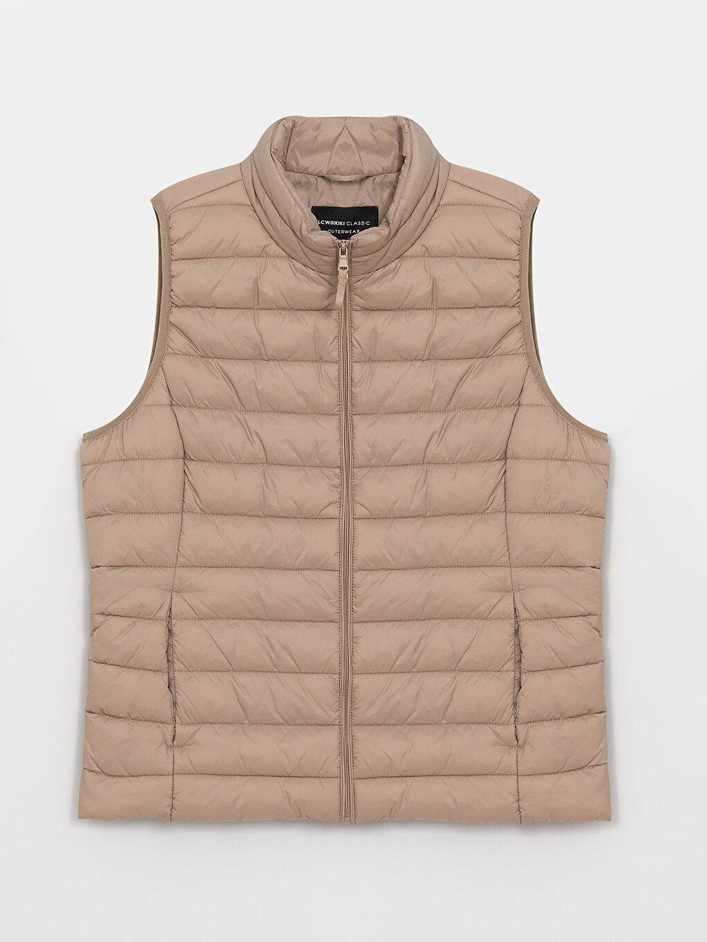 Kahverengi Kadın Dik Yaka Düz Şişme Yelek-6