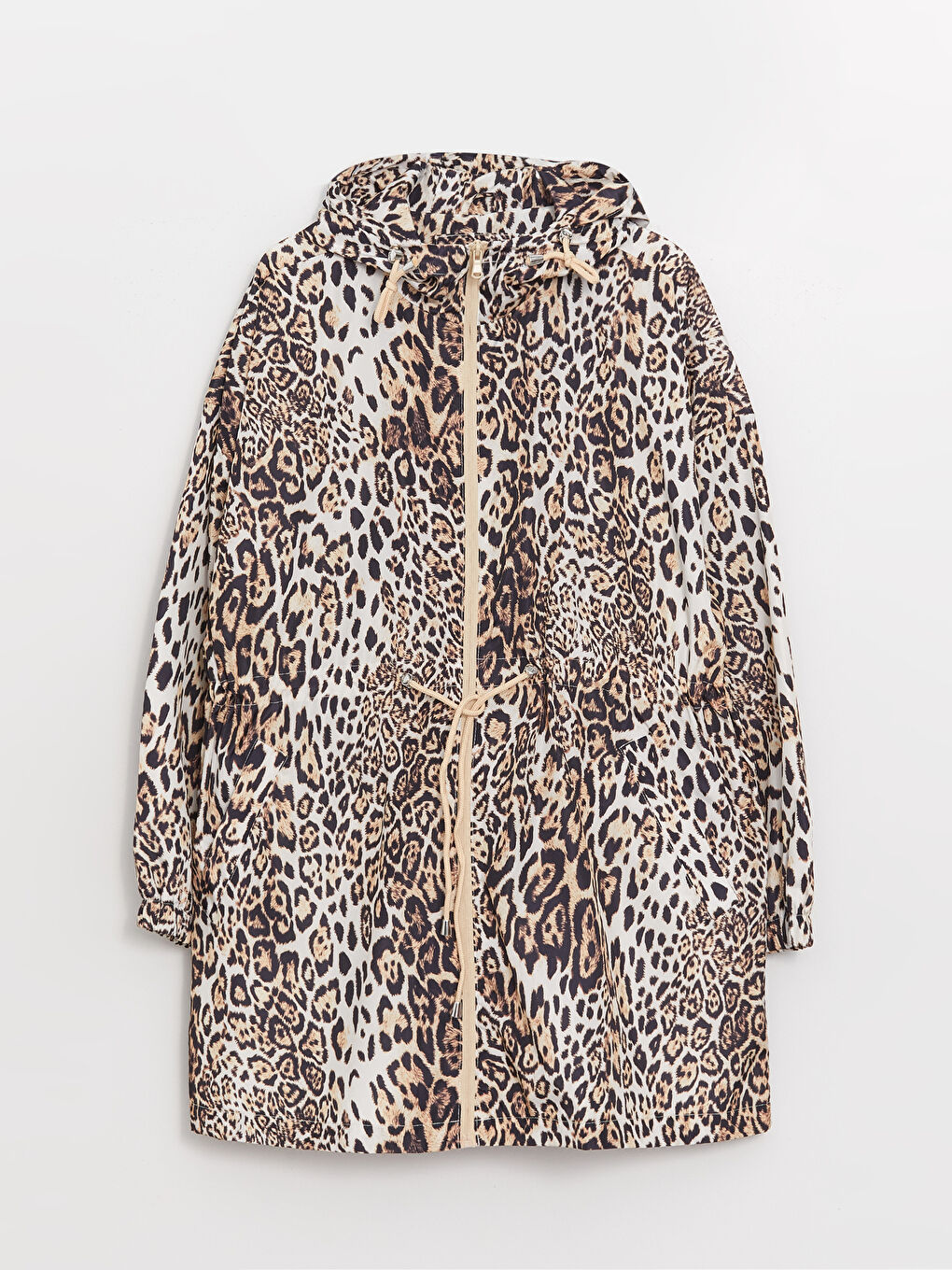 معطف المطار نساء أوفرسايز مطبوع بقلنسوة-5