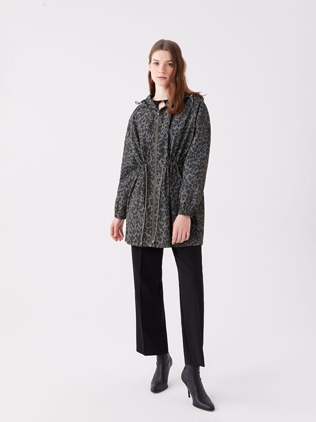 Дождевик с капюшоном, с принтом, оверсайз, для женщин-2