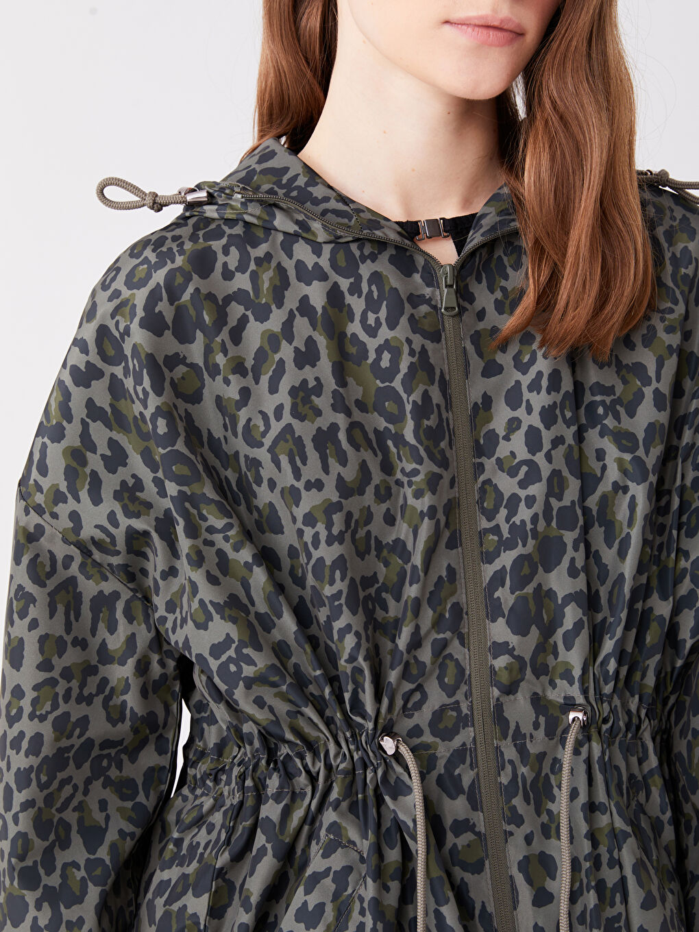 Дождевик с капюшоном, с принтом, оверсайз, для женщин-3