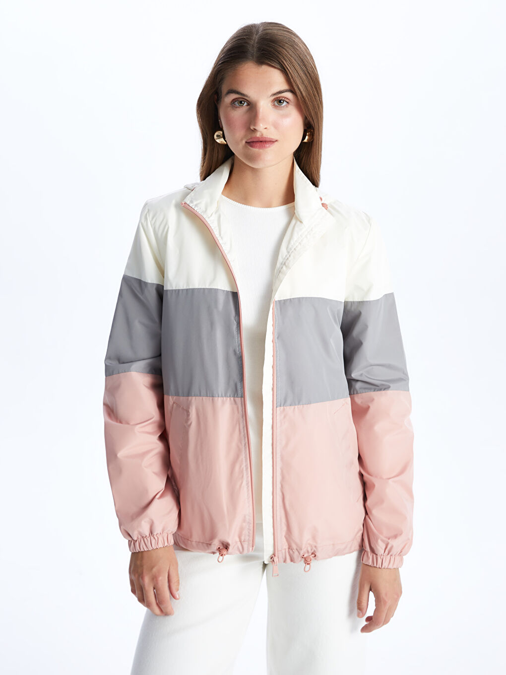 Kišni mantil sa kapuljačom u blok bojama za žene