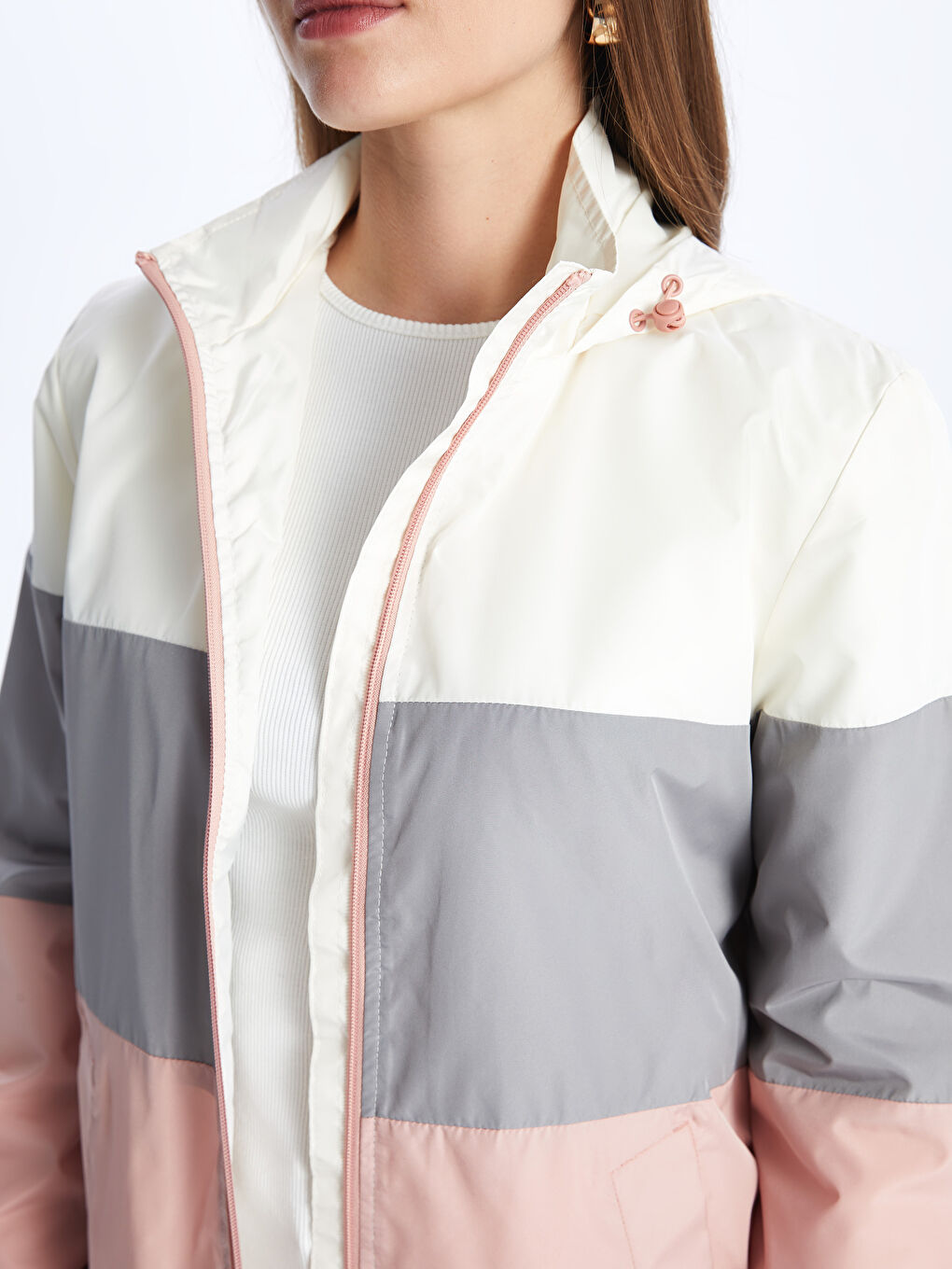 Kišni mantil sa kapuljačom u blok bojama za žene-3