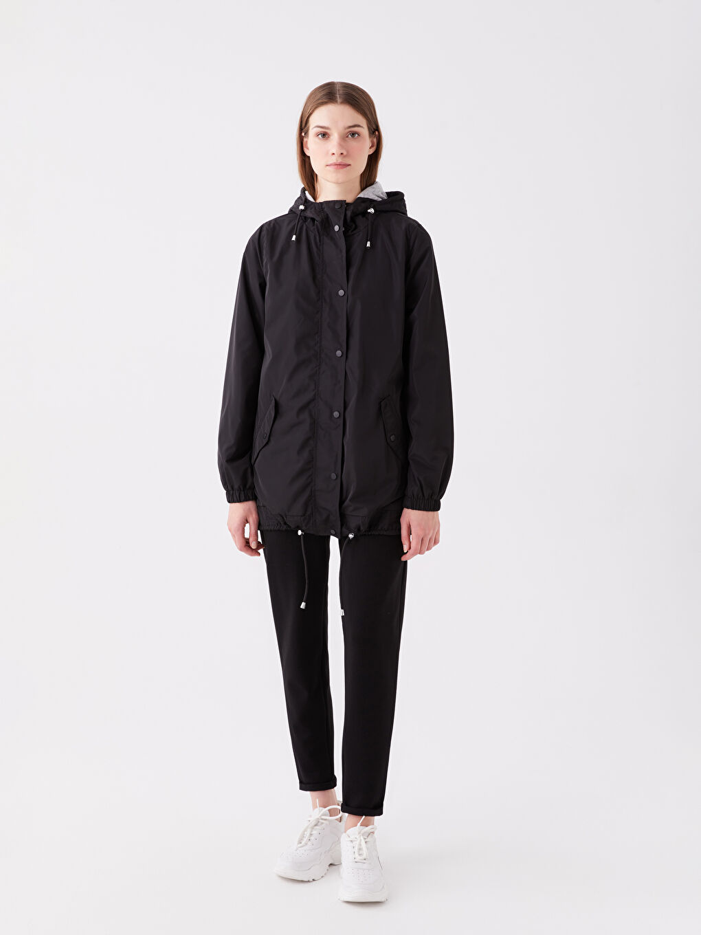 Women's Hooded Plain Raincoat-2