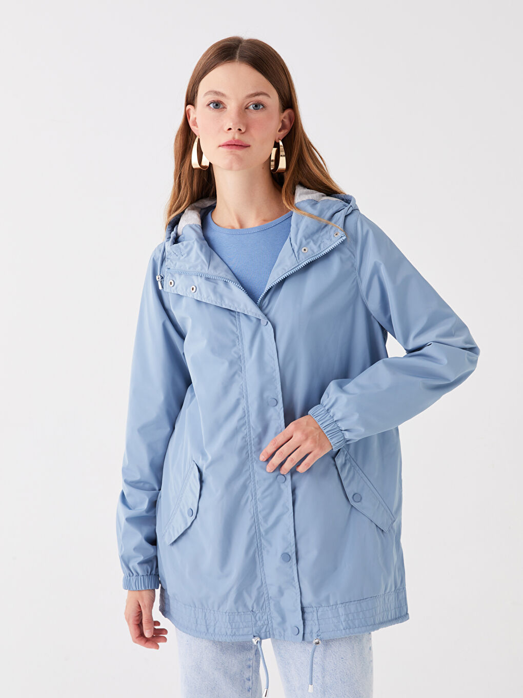 Women's Hooded Plain Raincoat-1