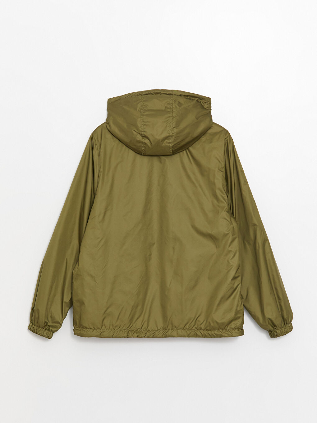 Haki Kadın Kapüşonlu Düz Yağmurluk-9