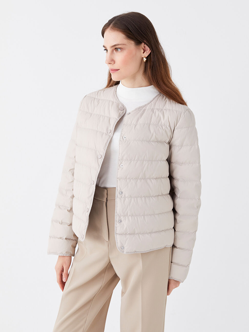 LCWAIKIKI Classic Damen Rundhalsausschnitt Schlichter Steppmantel -W30790Z8-CTL