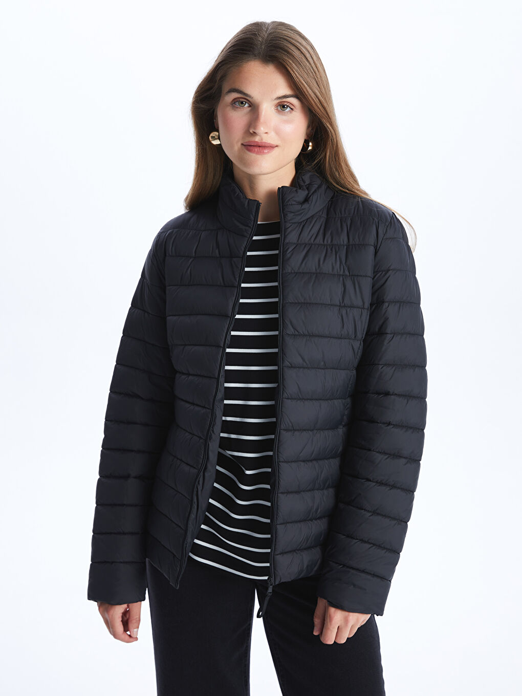 Funnel Neck Women's Puffer Coat-1