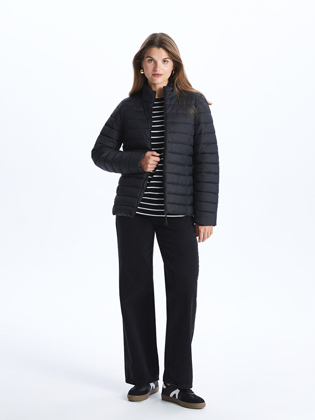 Funnel Neck Women's Puffer Coat-2