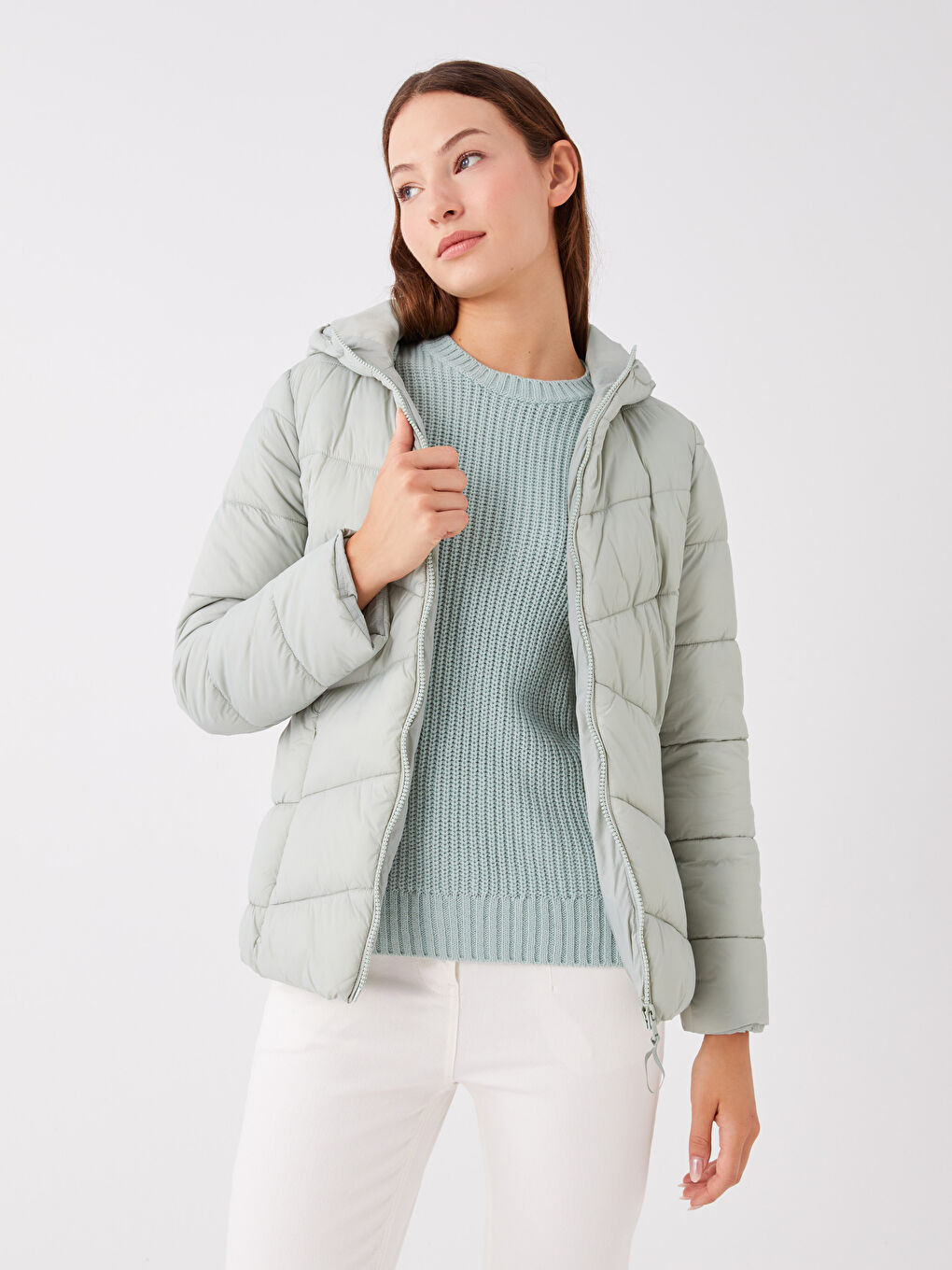 Women's Hooded Plain Puffer Coat-1