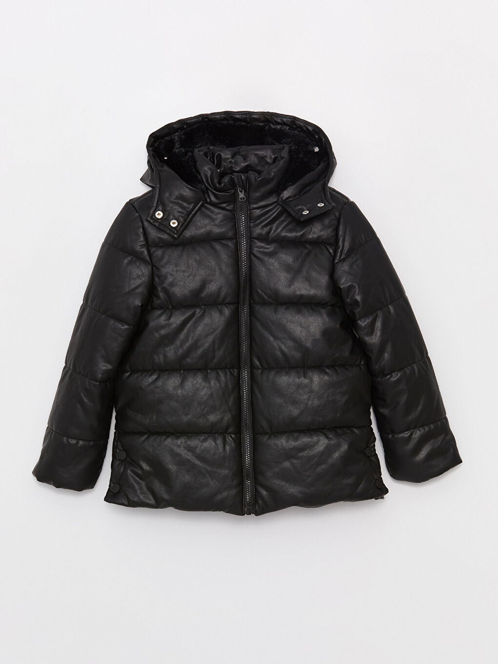 Siyah Kapüşonlu Kız Çocuk Şişme Mont