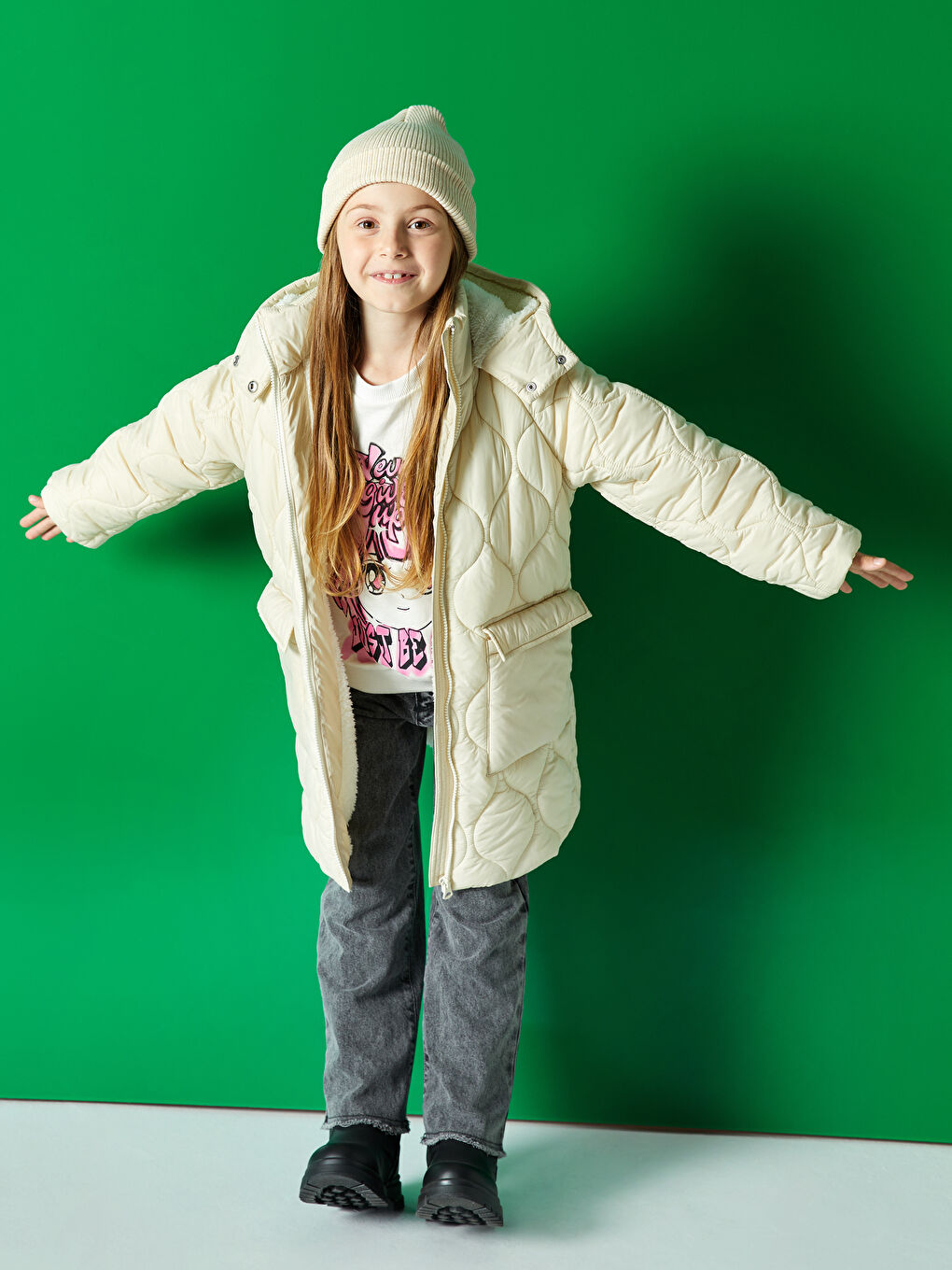 қыздарға арналған капюшонды қатпарлы тігісті пальто-1