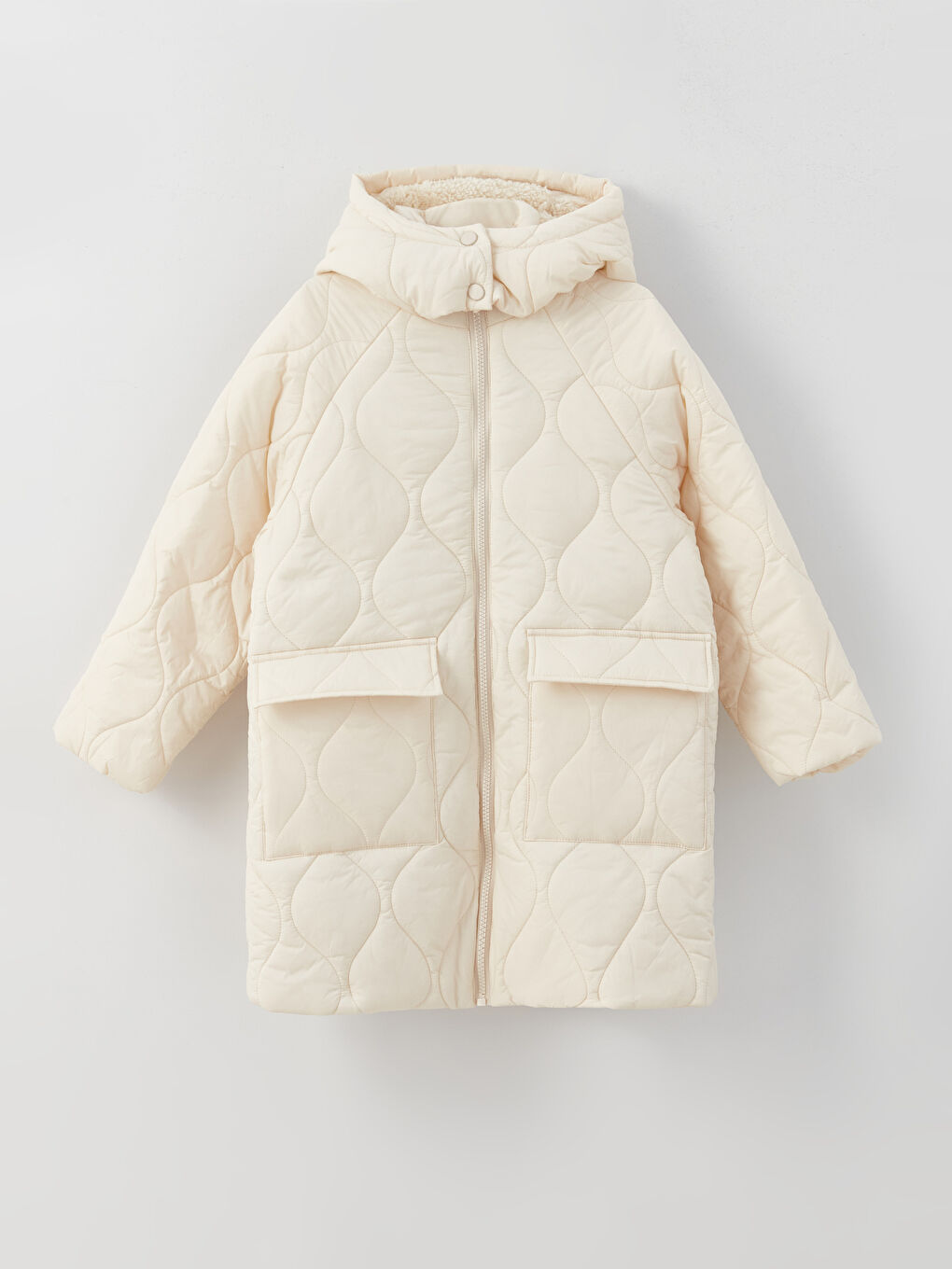 қыздарға арналған капюшонды қатпарлы тігісті пальто-2