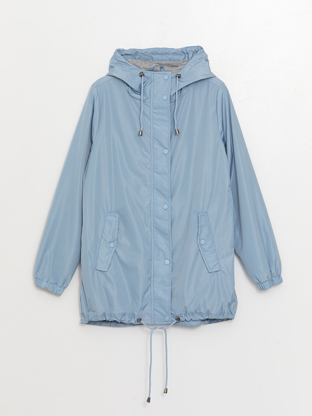 Mavi Kadın Kapüşonlu Düz Yağmurluk-6