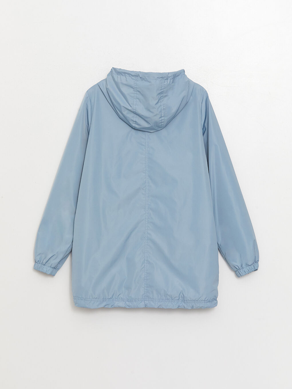 Mavi Kadın Kapüşonlu Düz Yağmurluk-7