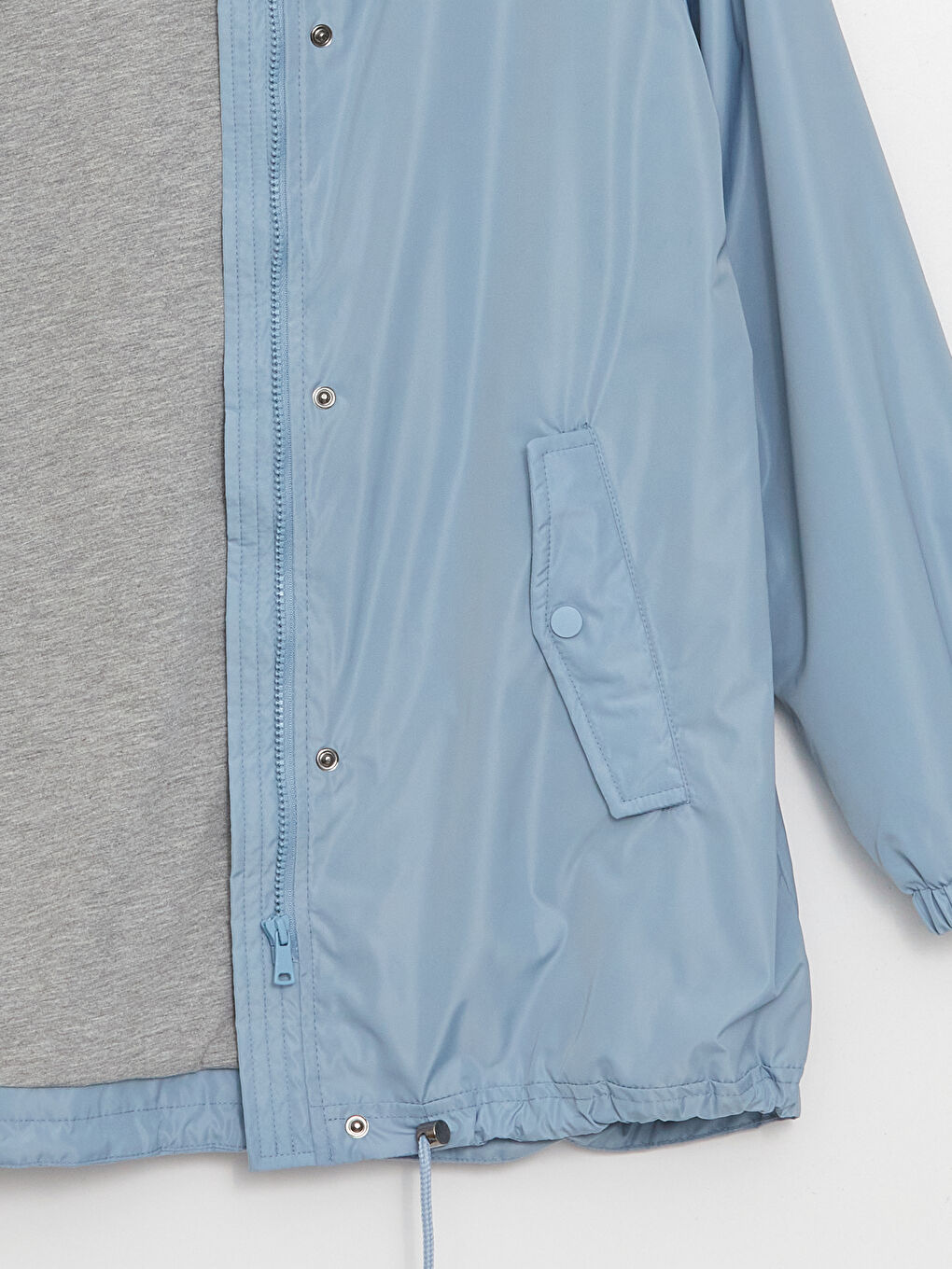 Mavi Kadın Kapüşonlu Düz Yağmurluk-8