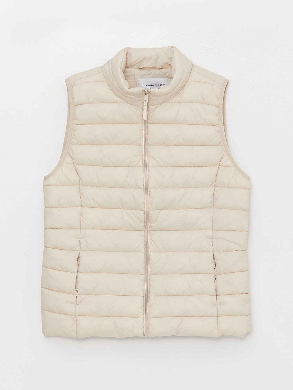 Bej Kadın Dik Yaka Düz Şişme Yelek-6