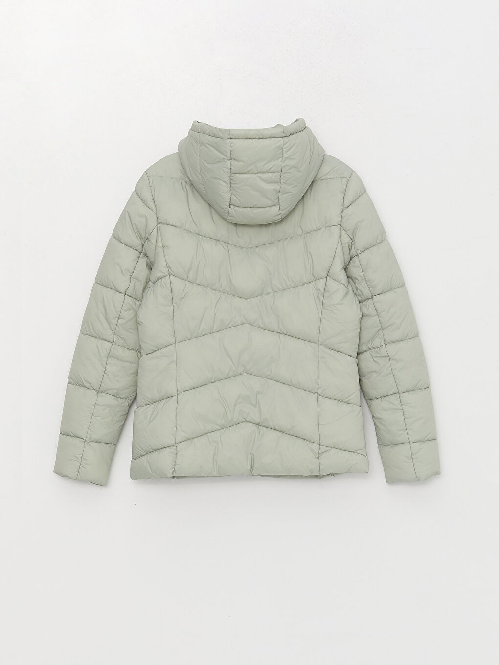 Yeşil Kadın Kapüşonlu Düz Şişme Mont-7