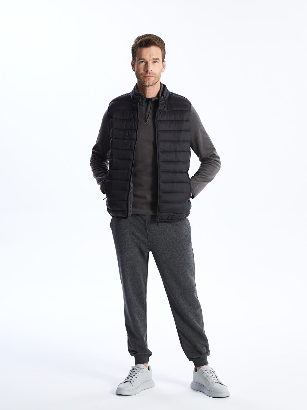 ерлерге арналған стандартты пішім биік жағалы пуховик жилет-2