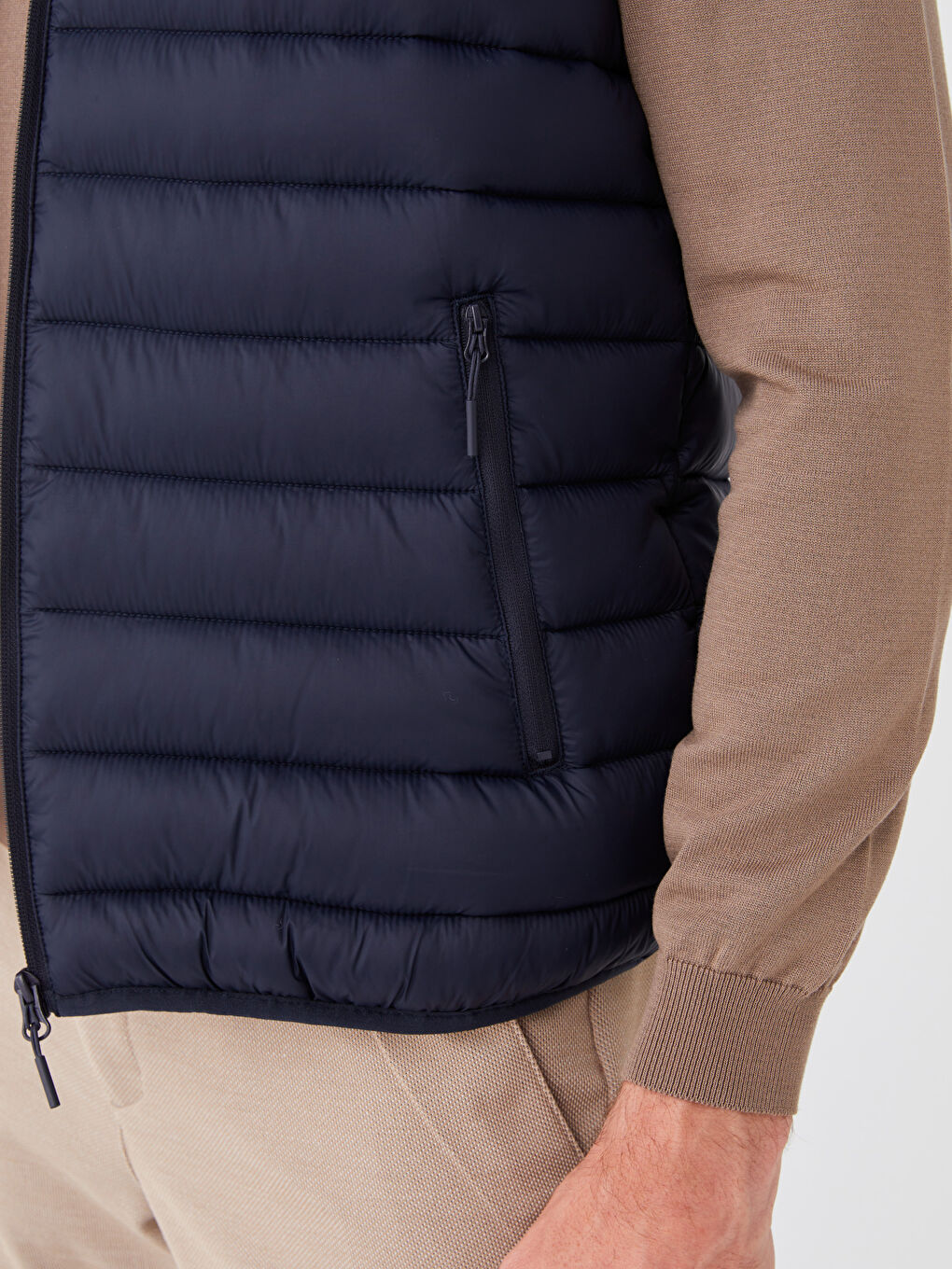 Lacivert Standart Kalıp Dik Yaka Erkek Şişme Yelek-3