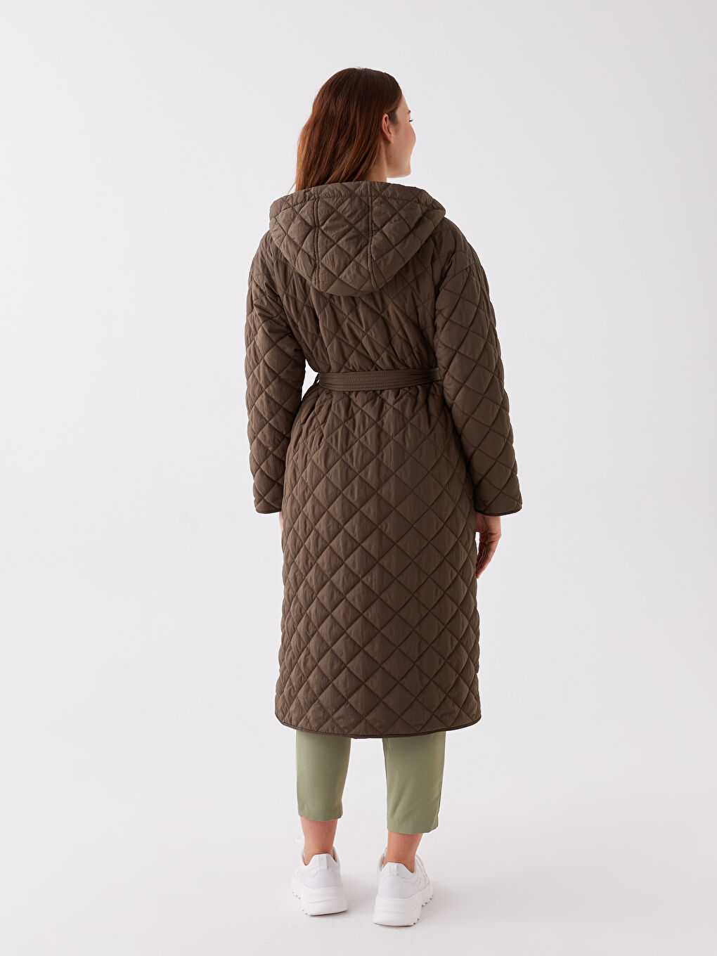 Yeşil Kapüşonlu Kapitone Oversize Kadın Şişme Mont-5