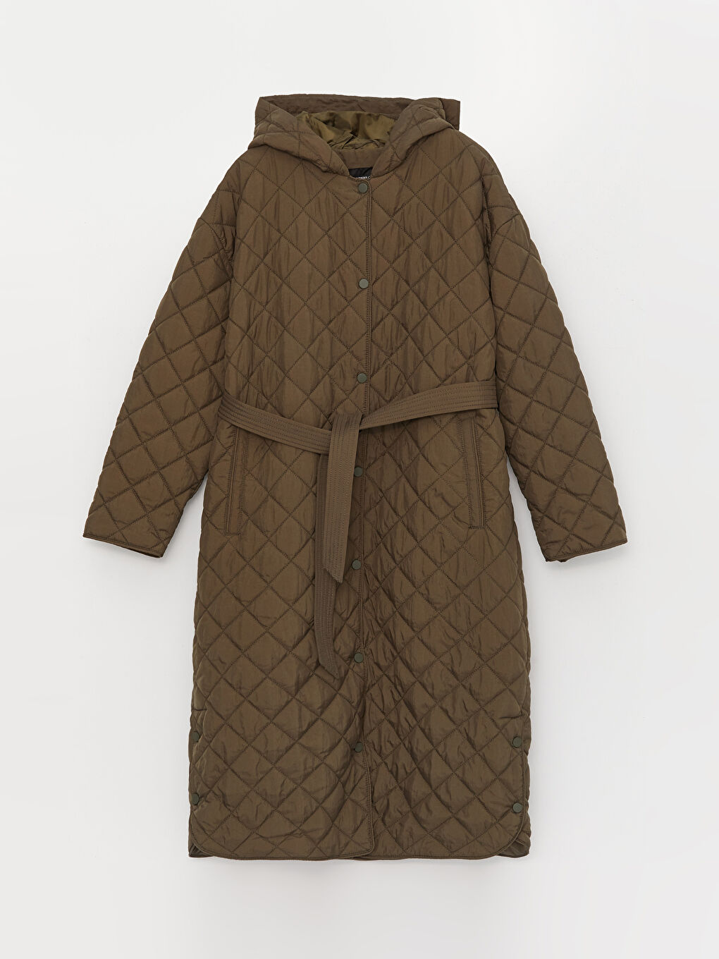 Yeşil Kapüşonlu Kapitone Oversize Kadın Şişme Mont-6