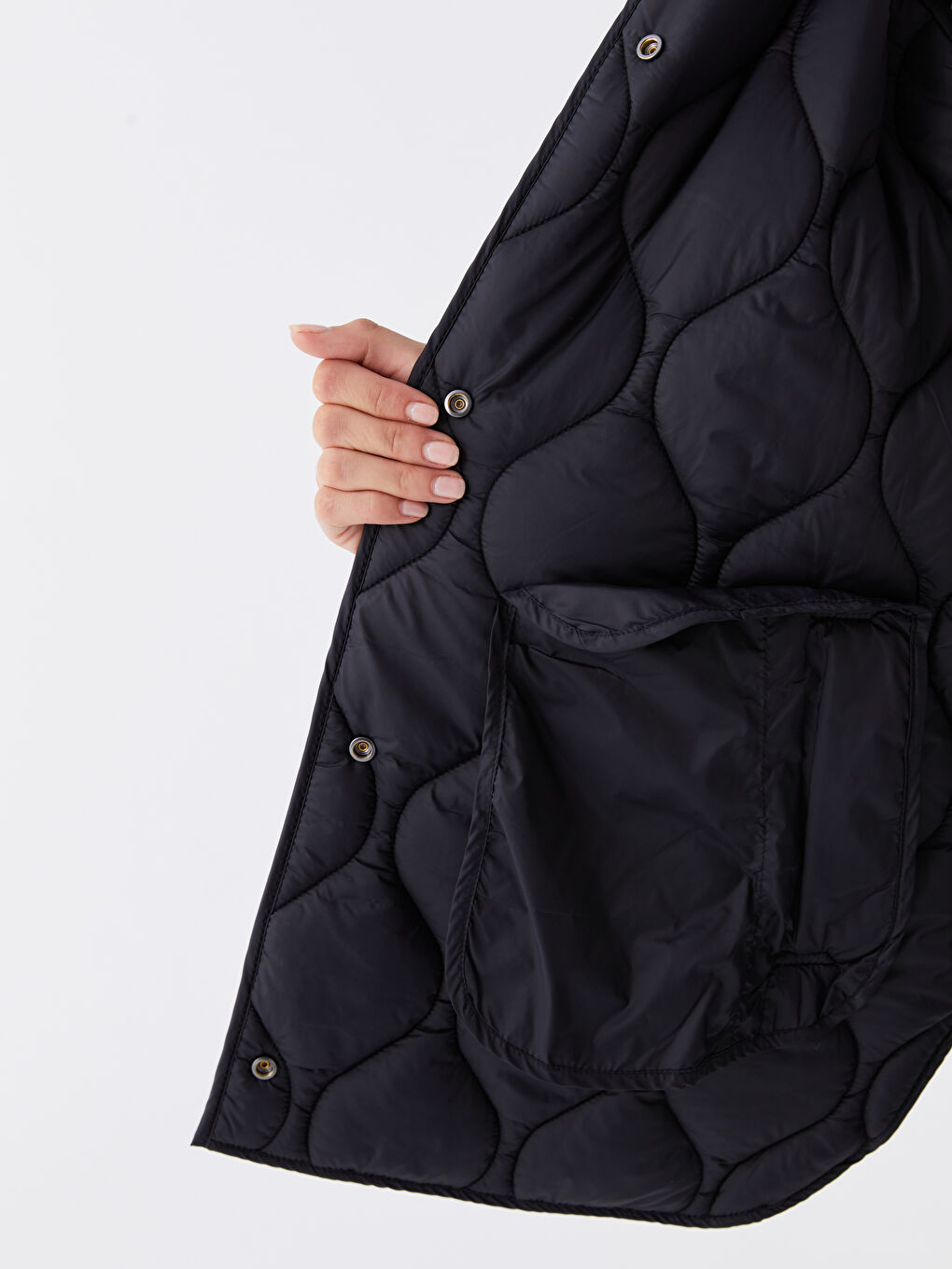 Geacă Matlasată pentru Femei cu Glugă, Model Propriu, Mânecă Lungă, Grosime Medie-4