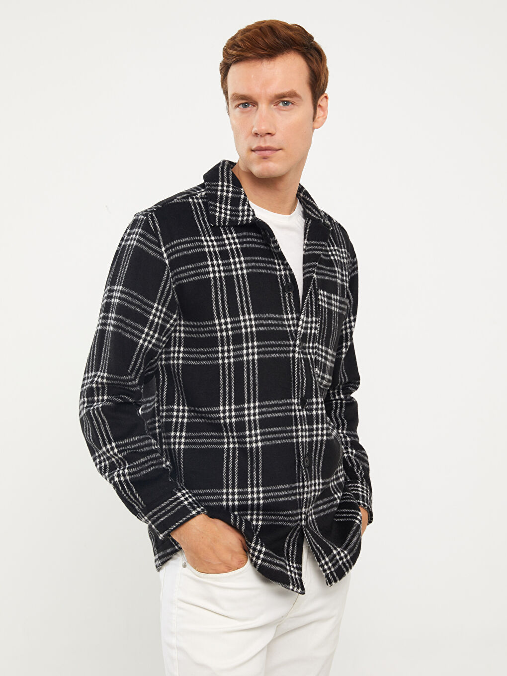 LCW Vision Bequeme Passform Langarm Karo Herrenhemdjacke -W30955Z8-LKX