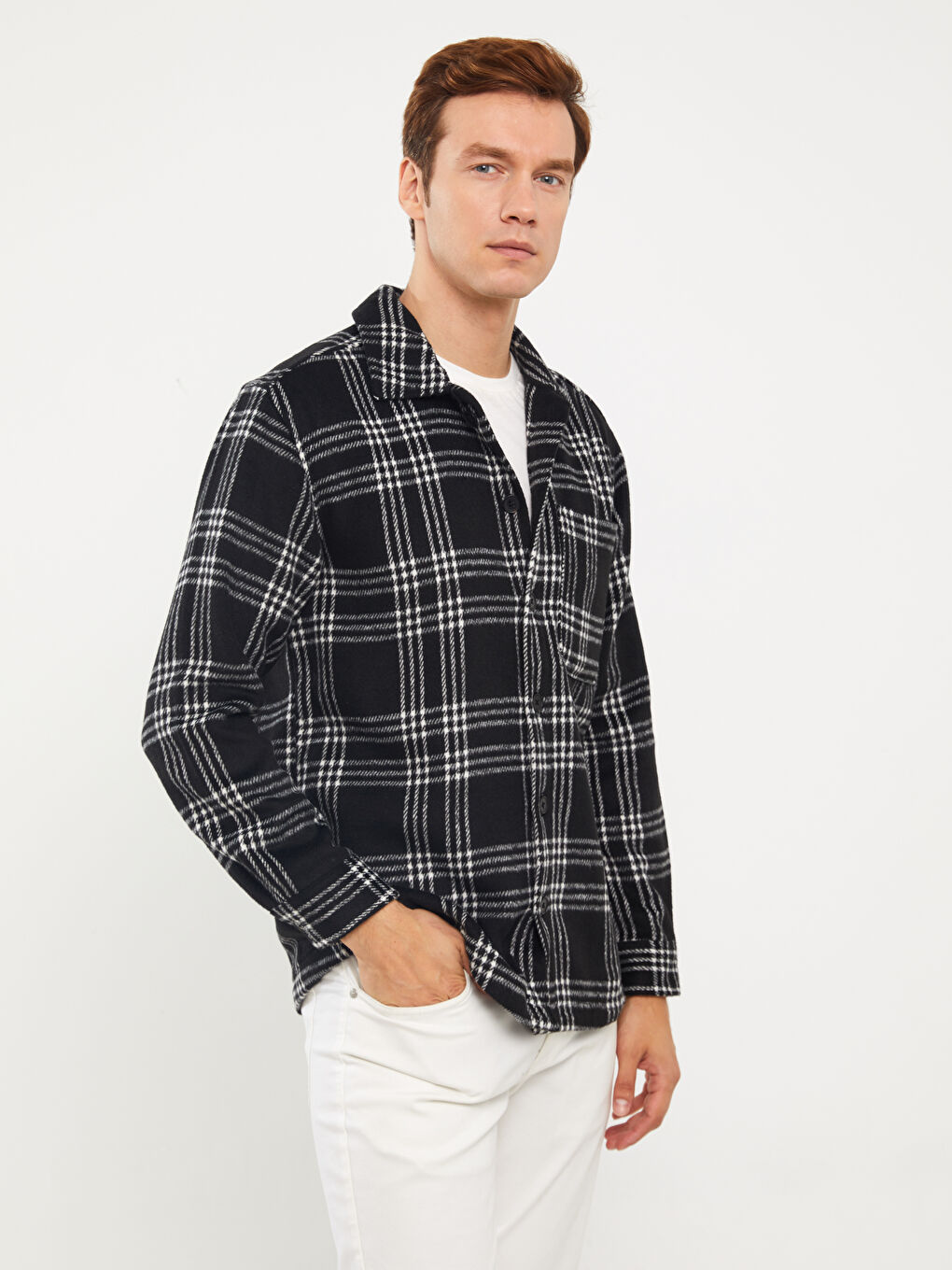 LCW Vision Bequeme Passform Langarm Karo Herrenhemdjacke -W30955Z8-LKX