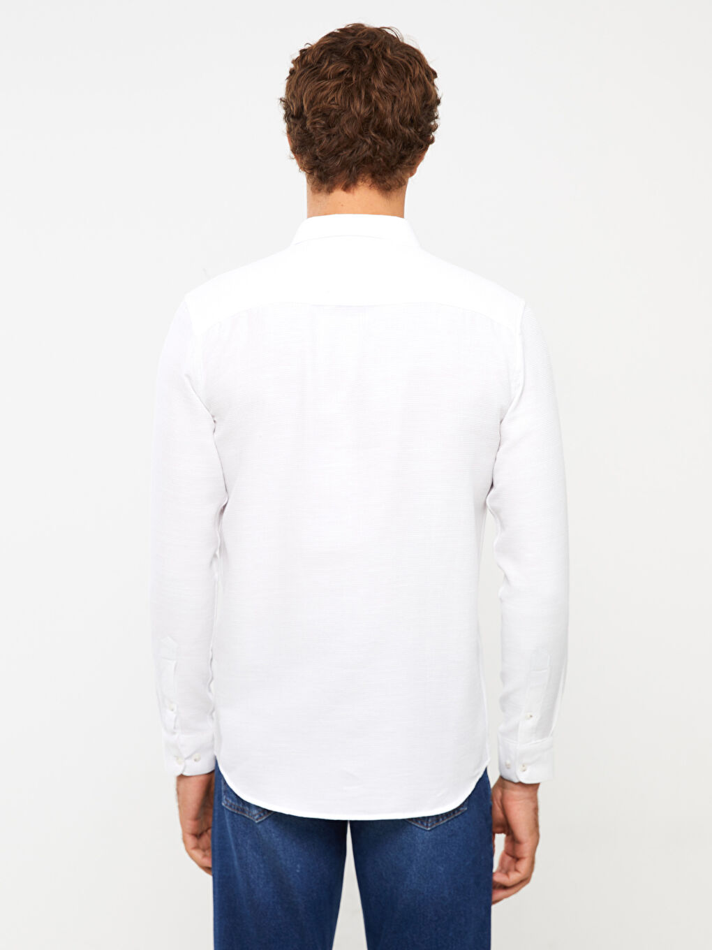Beyaz Slim Fit Uzun Kollu Armürlü Erkek Gömlek-4