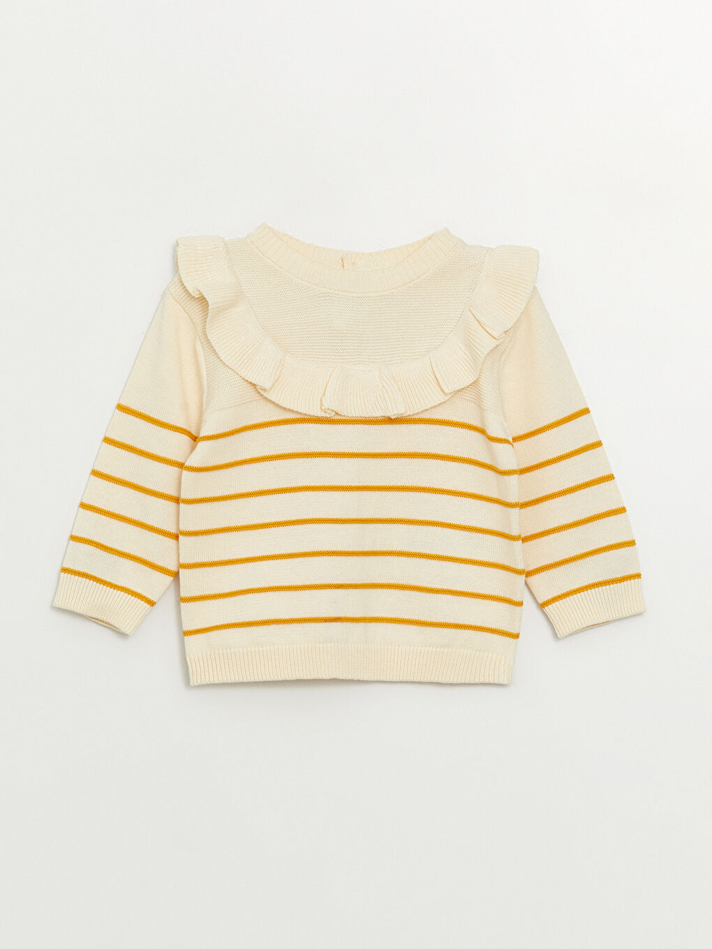 Ekru Bisiklet Yaka Kız Bebek Triko Kazak ve Pantolon 2'li Takım-1