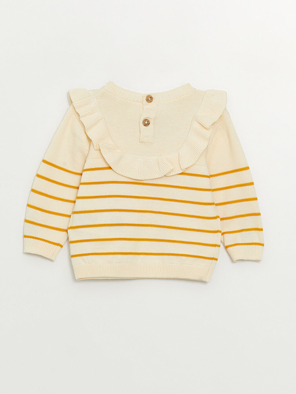 Ekru Bisiklet Yaka Kız Bebek Triko Kazak ve Pantolon 2'li Takım-4