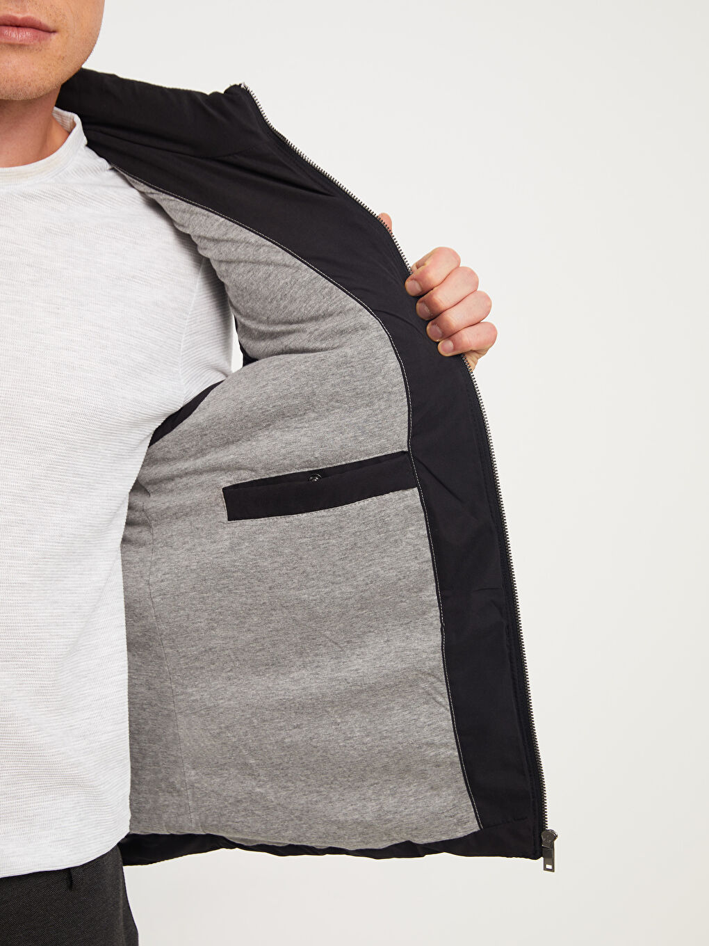 Siyah Standart Kalıp Dik Yaka Erkek Şişme Yelek-4