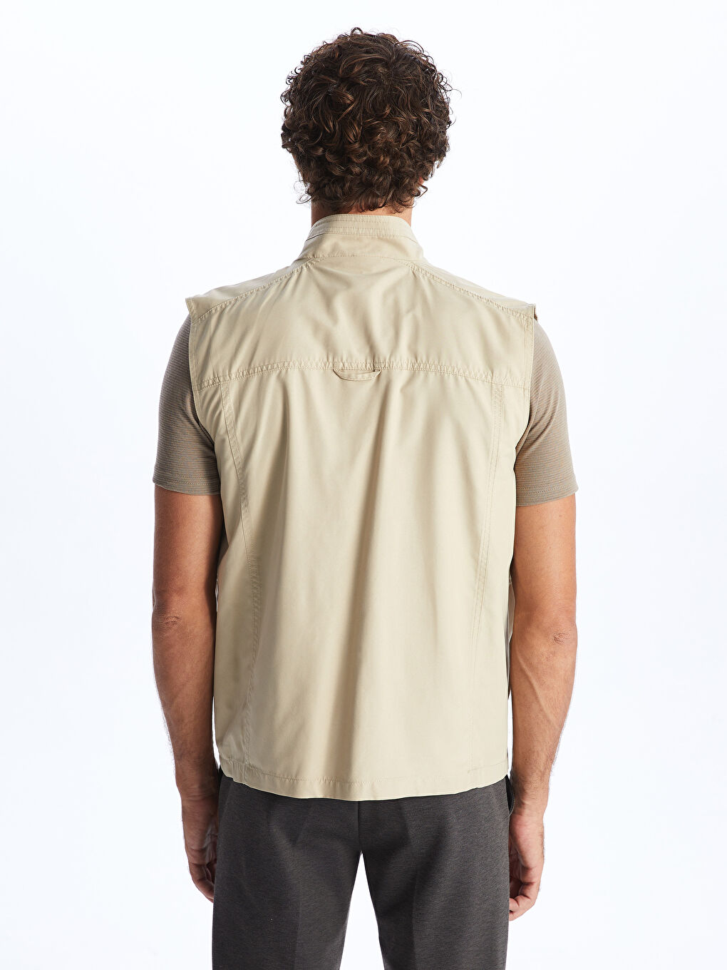 Bej Standart Kalıp Dik Yaka Erkek Avcı Yeleği-5