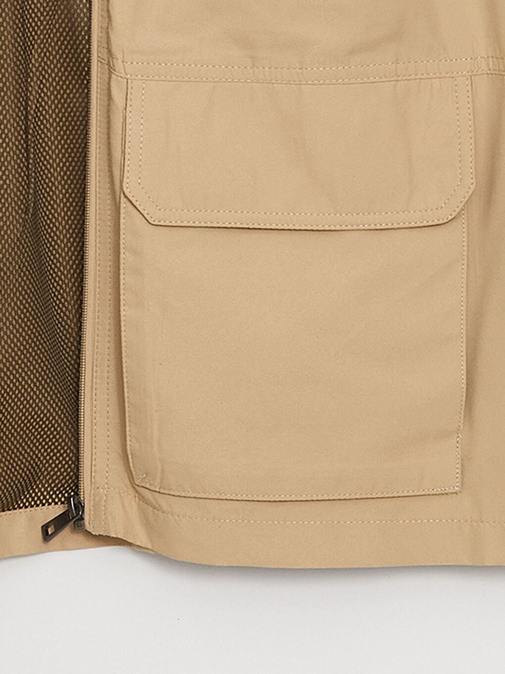 Bej Standart Kalıp Dik Yaka Erkek Avcı Yeleği-8