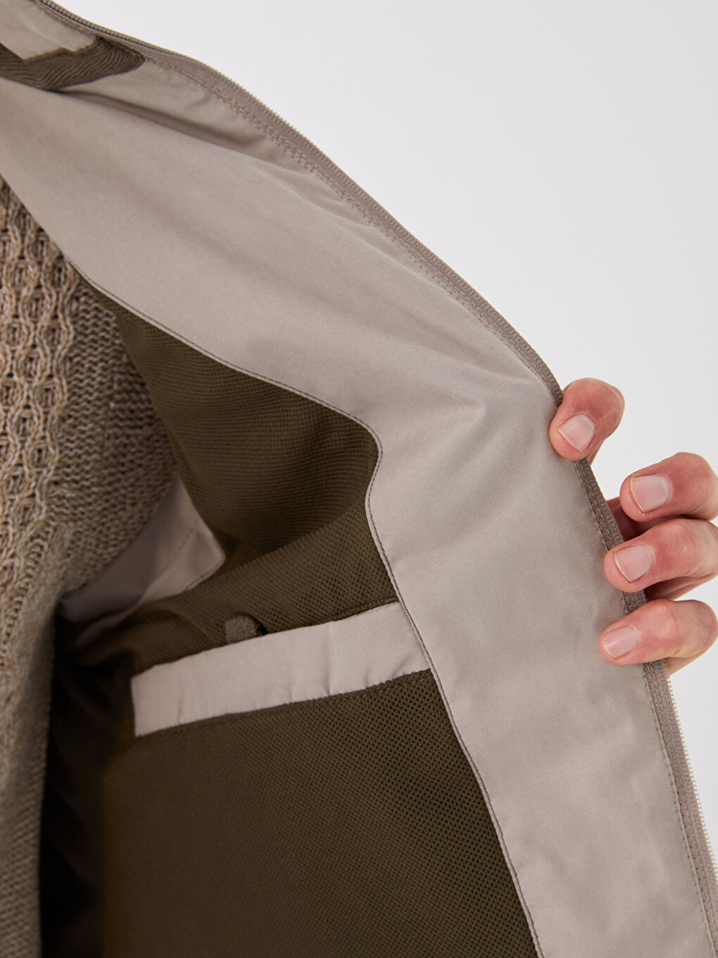 Bej Standart Kalıp Dik Yaka Erkek Avcı Yeleği-4