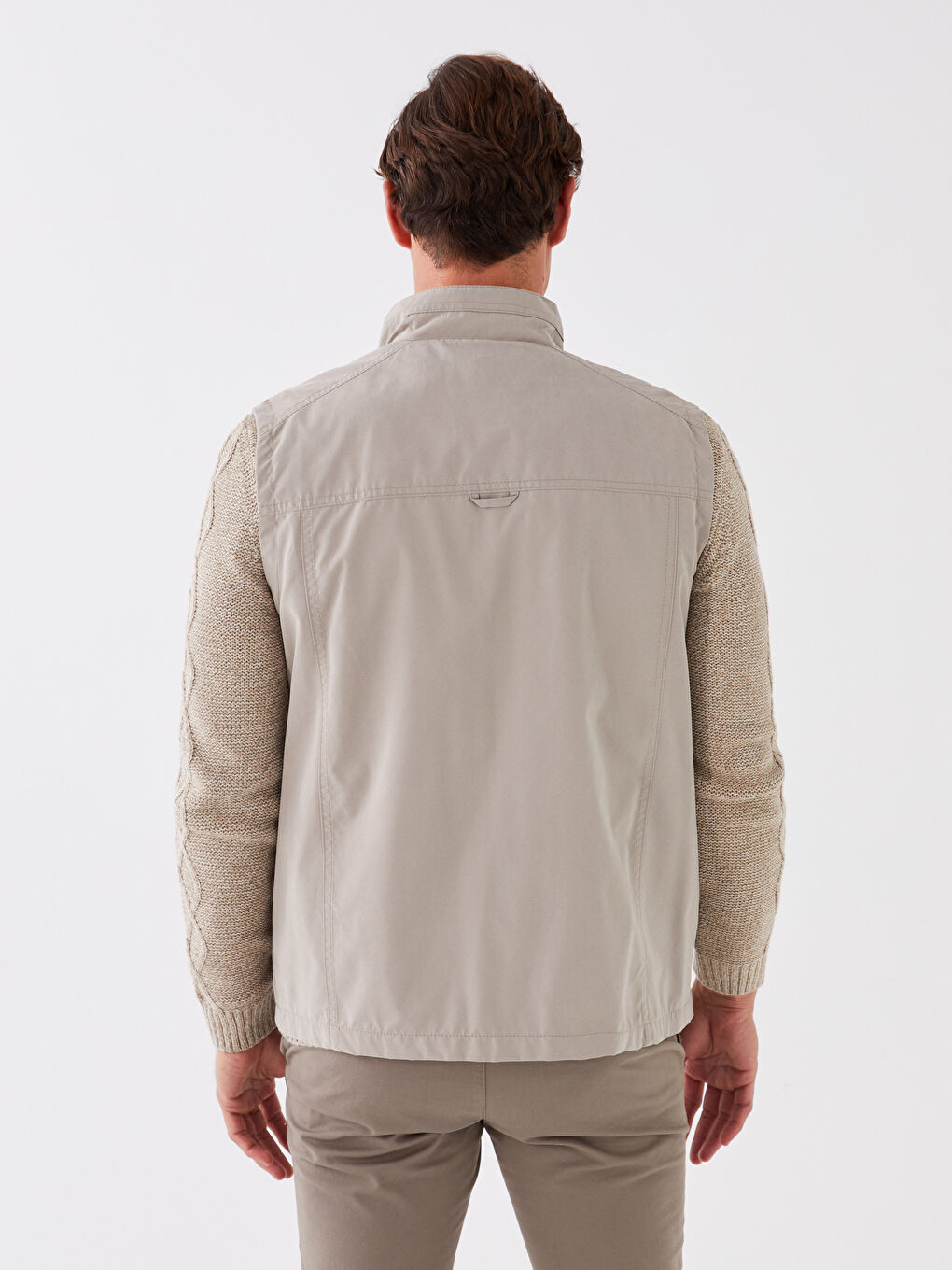 Bej Standart Kalıp Dik Yaka Erkek Avcı Yeleği-5