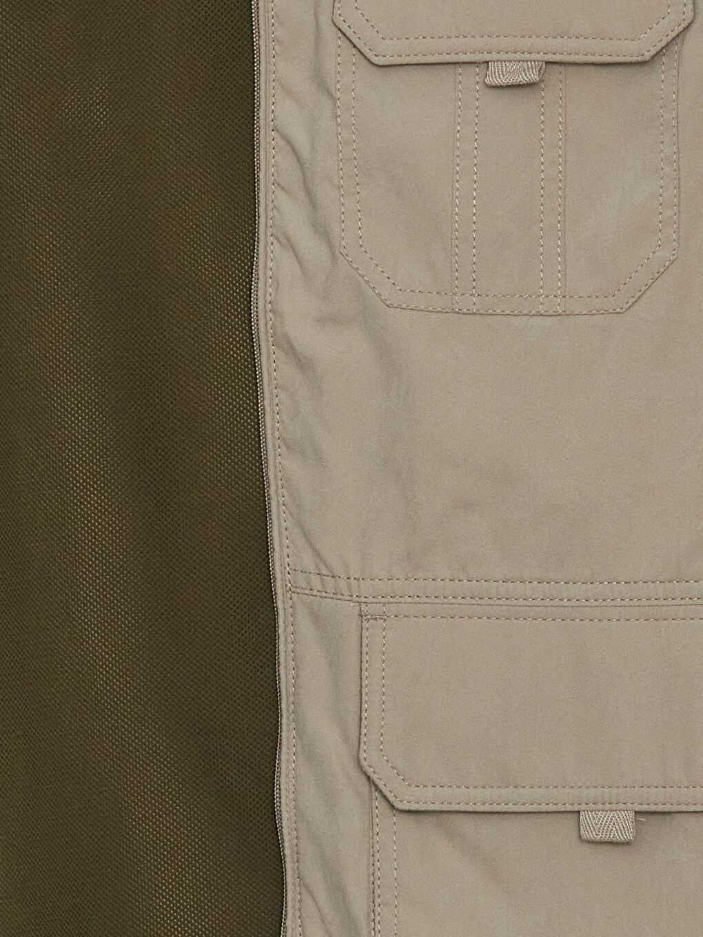 Bej Standart Kalıp Dik Yaka Erkek Avcı Yeleği-8