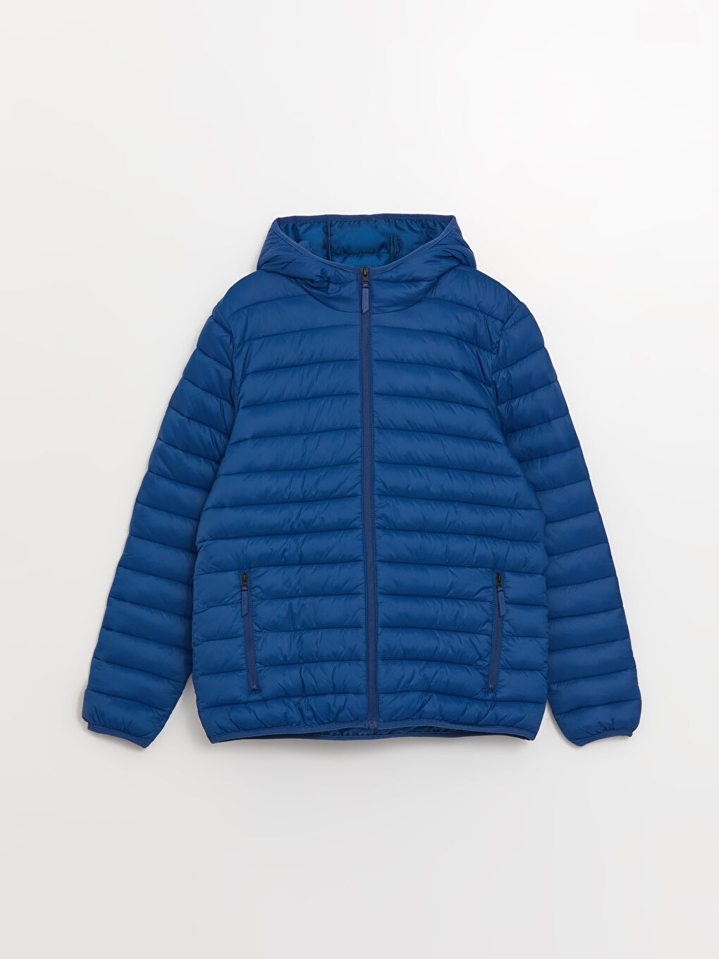 Lacivert Standart Kalıp Kapüşonlu Erkek Şişme Mont-6